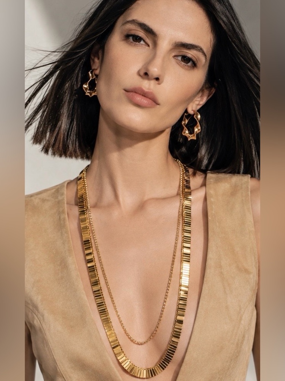 Long Gold Layered Necklace Minimalist Geometric Chain Necklace